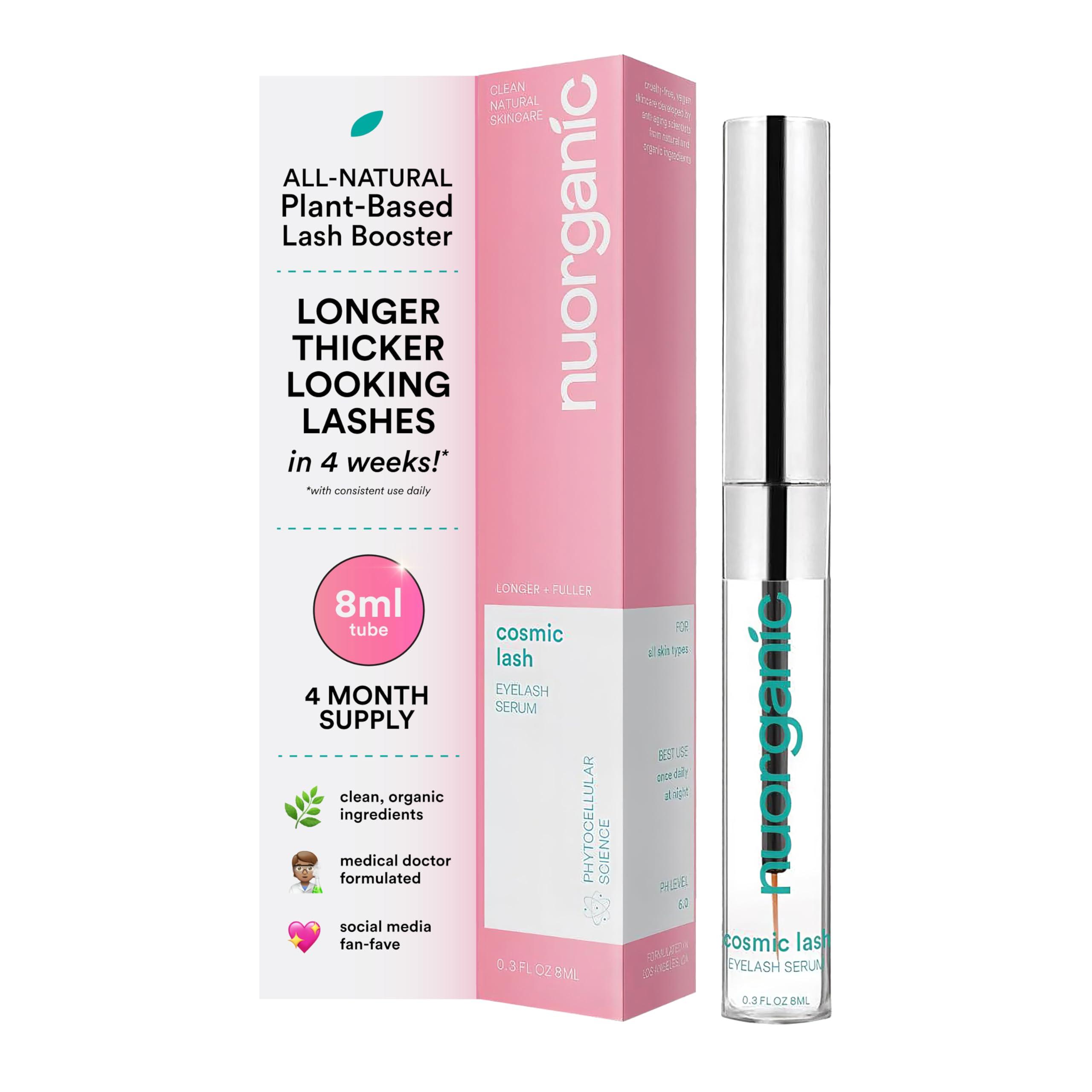 NuOrganic Cosmetics nuorganic Lash Growth Serum - Thicker + Longer + Stronger Eye Lashes in 30 Days - Natural + Vegan + Cruelty Free - As Seen on Tiktok! Extra Large Bottle + 3 Month Supply - 0.3 fl Oz / 8ml