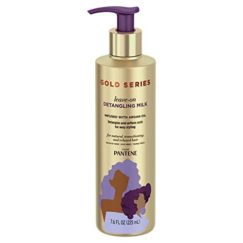 Pantene Pantene Gold Series from Sulfate-Free Leave-On Detangling Milk Treatment with Argan Oil for Curly, Coily Hair, 7.6 fl oz
