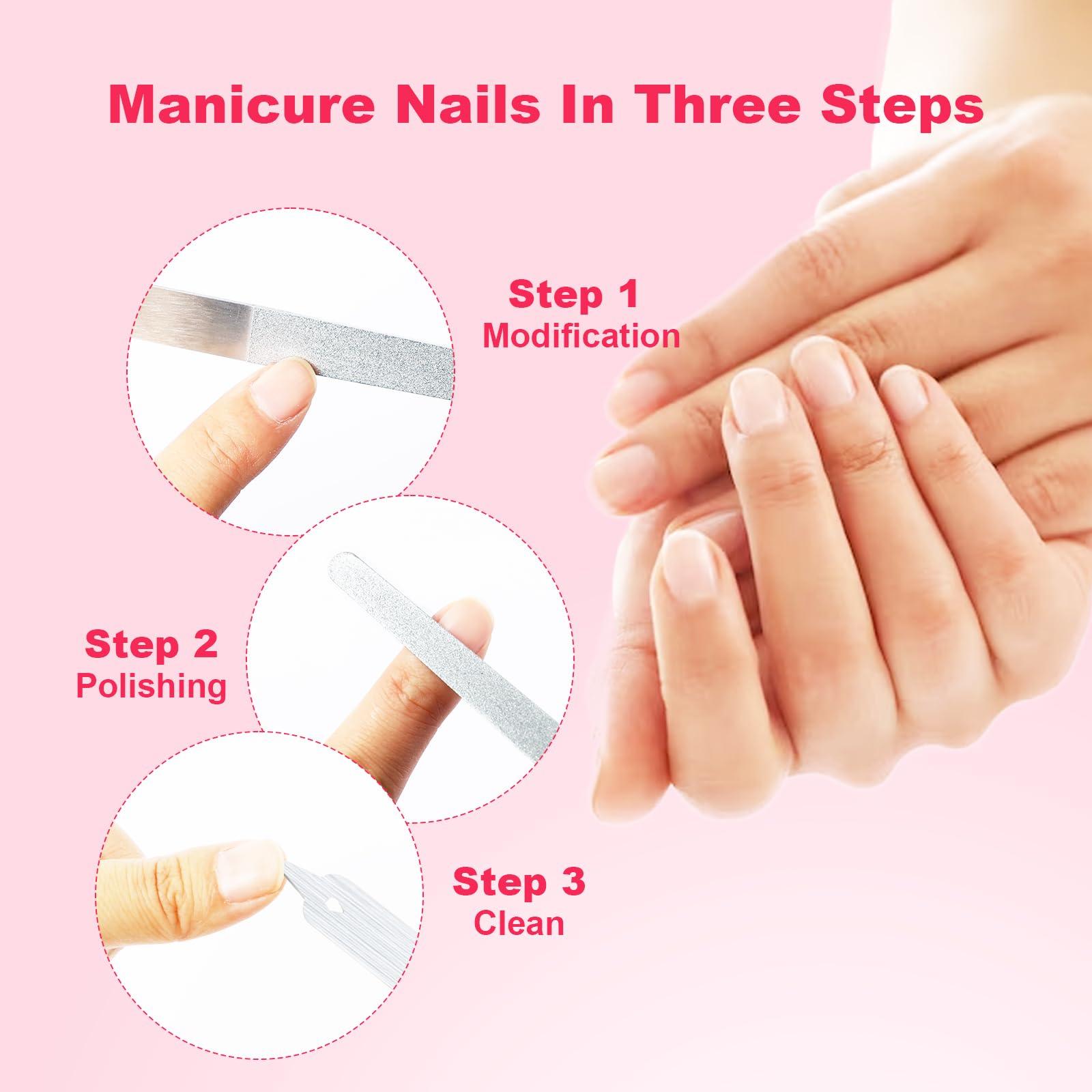 Mozeat Lens 6Pcs Metal Nail Files Nail File Diamond Dust for Natural Nails Stainless Steel Nail Files with Pointed Tip Non Slip Handle Fingernail Files Diamond Nail File for Salon and Home, 8 Inches