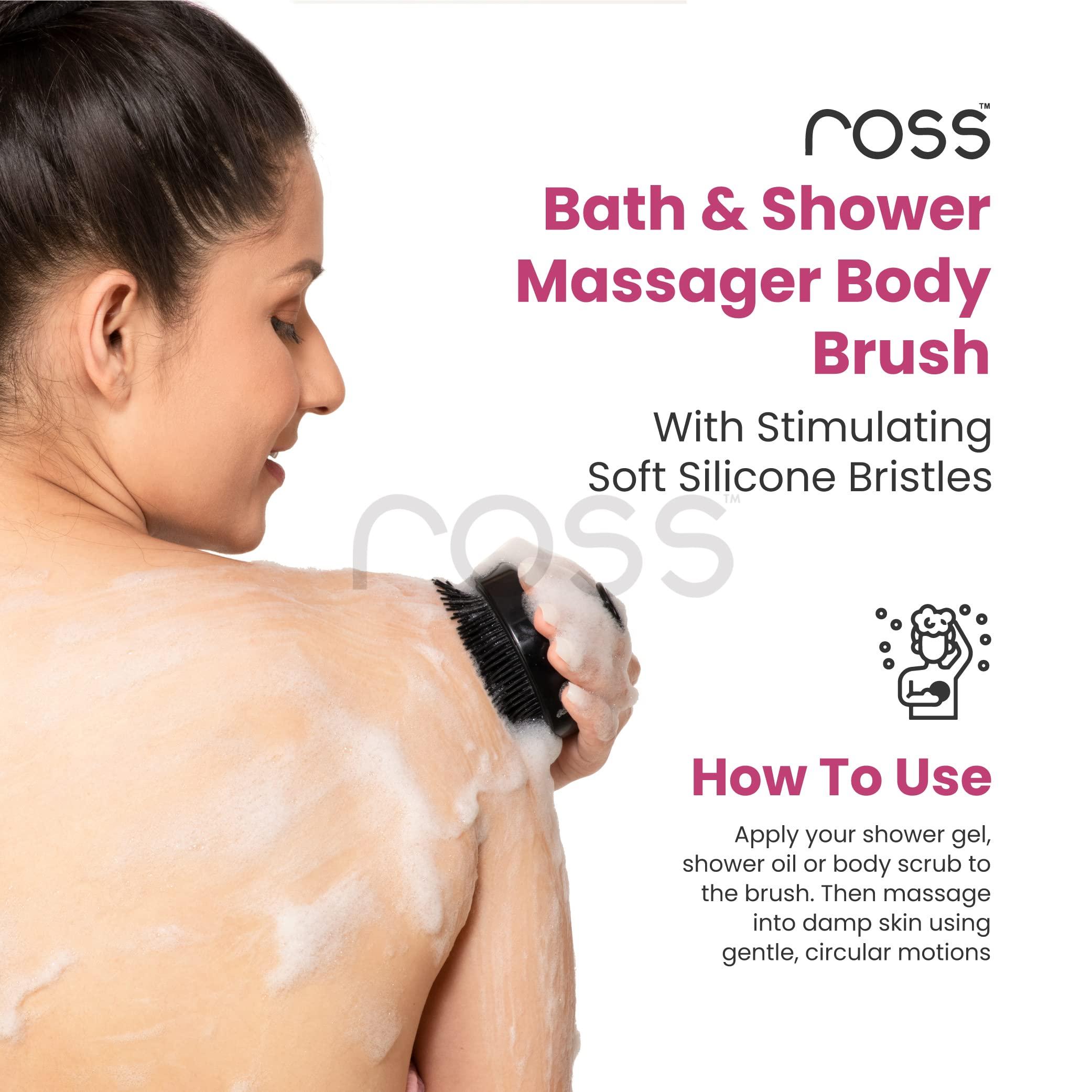 Ross Ross Bath & Shower Massager Body Brush with Soft Silicone Bristles (Black)