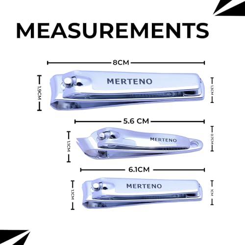 MERTENO Professional Nail Clippers Set 3 Pack Premium Sharp Stainless Steel Fingernail & Toenail Clippers with Sturdy Travel Tin Case, Professional Manicure Kit Fingernail Tools for Nail Care (Silver)