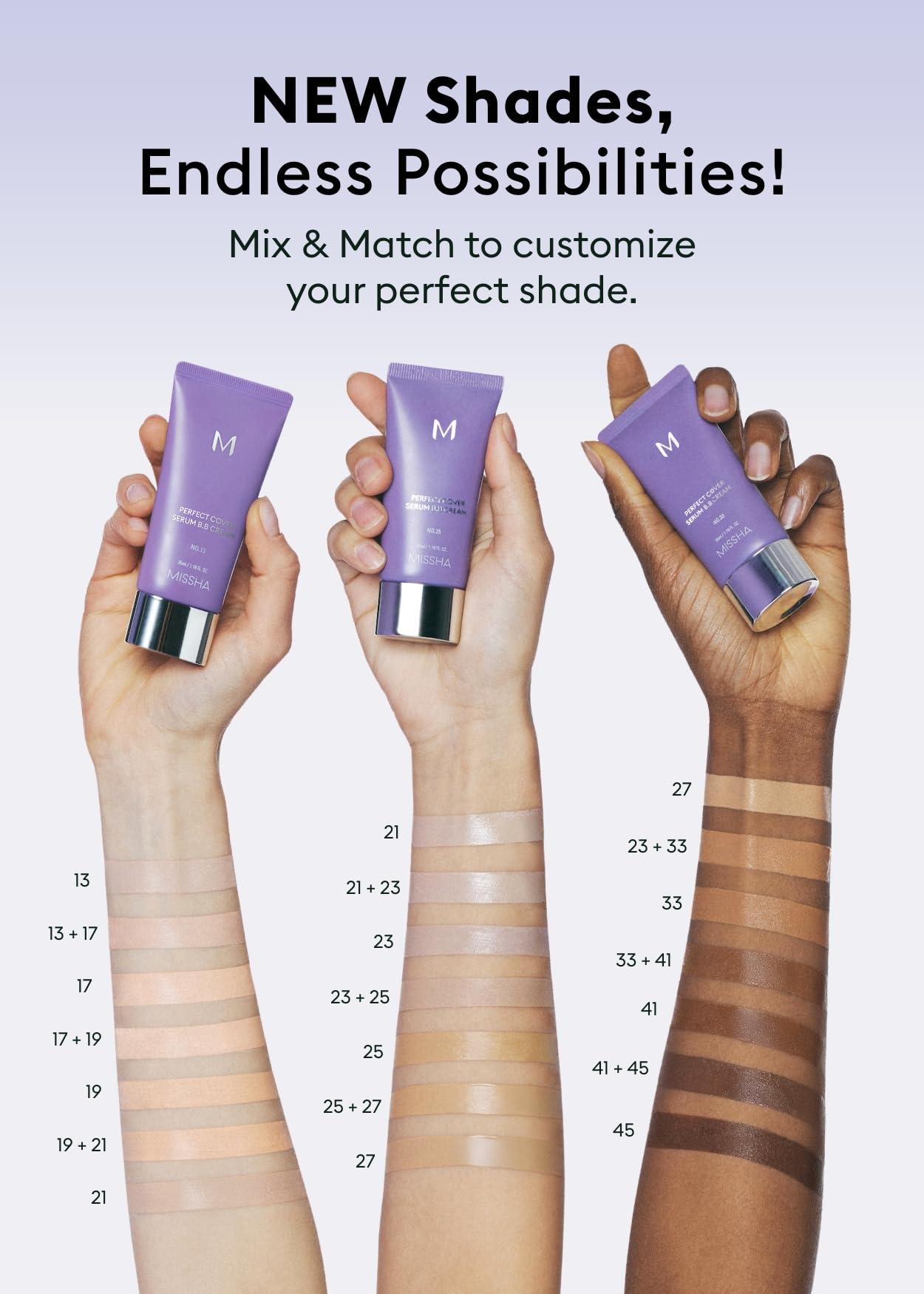 MISSHA MISSHA M PERFECT COVER SERUM BB CREAM No.23 Natural Beige, Skin Care Foundation Makeup, Tinted Moisturizer, Superfood Complex, Buildable Coverage, Glass Skin, Paraben Free, 1.18 Fl oz