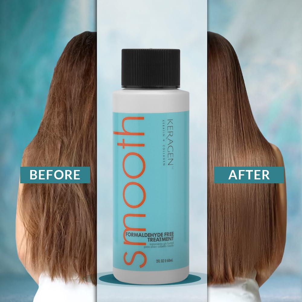 KERAGEN Keragen - Brazilian Keratin Smoothing Treatment, Blowout Straightening System for Dry and Damaged Hair, Formaldehyde Free, 2 Oz - Eliminate Curls and Frizz, Fine to Medium Hair