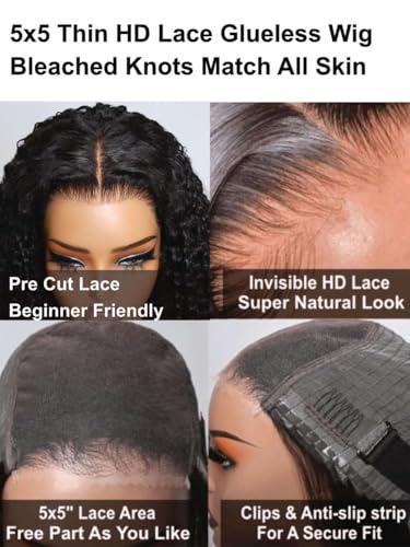 Beauty Forever Beauty Forever 5x5 Thin HD BlendAway Lace Closure Glueless Human Hair Wigs Yaki Straight with Bye Bye Knots Pre Cut Pre Plucked Front Wig Bleached Knots Match All Skin Tones 180% Density 22inch
