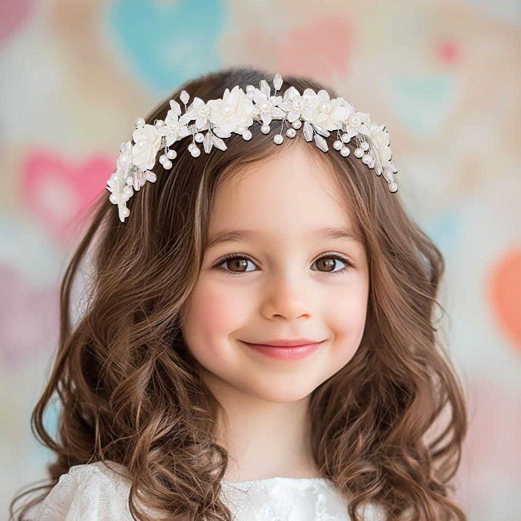 Campsis Campsis Hairband - White Flower Headband for Girls, Pearl Princess Girl Hair Bands, Wedding Bride Hair Accessories for Women and Girls