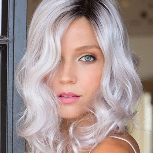 Acxico Acxico 1 Piece of Ash Gray to Silver White Ombre Wavy Curly Blonde Wig Shoulder Length Women Hair