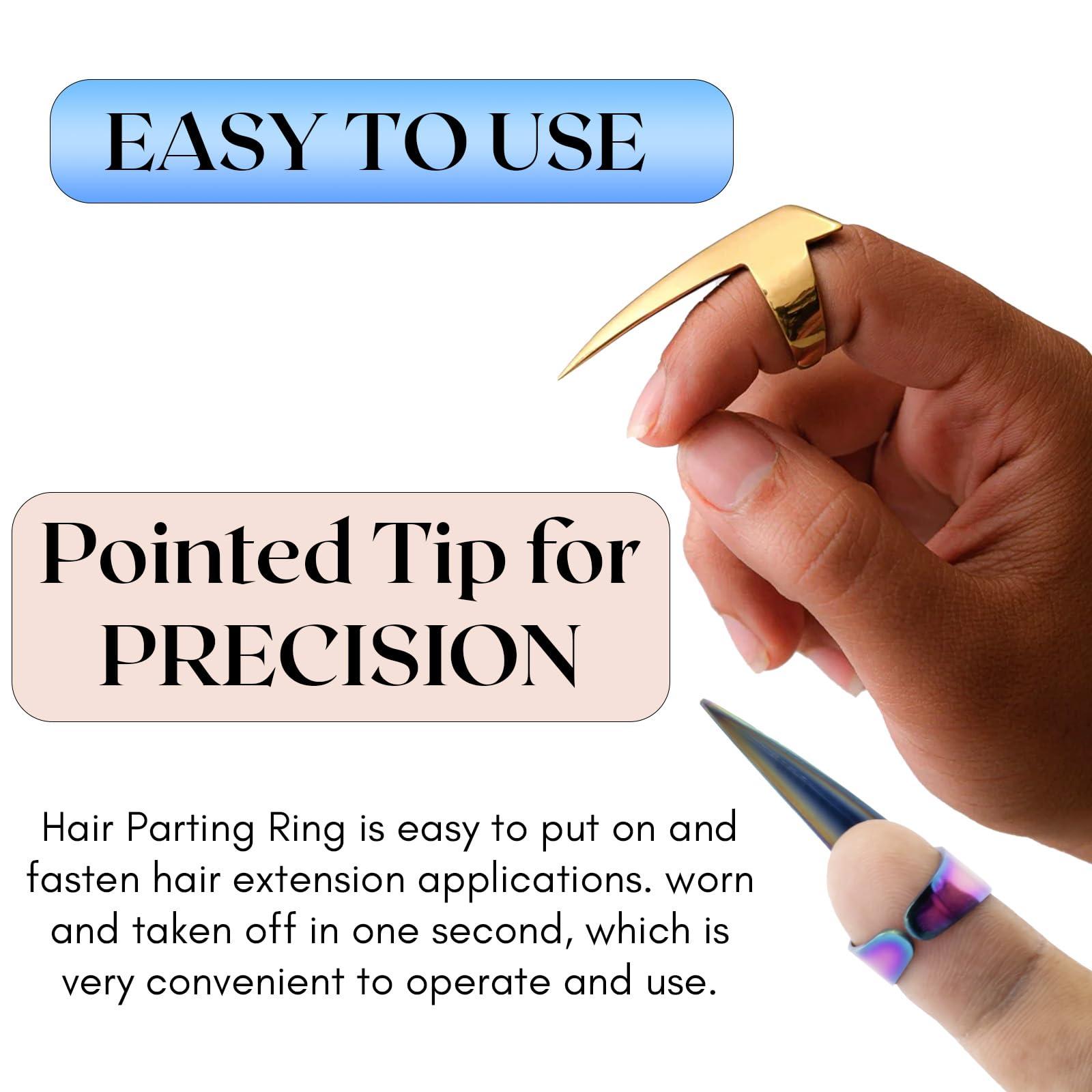 Cross Edge Corporation Quick Braid Aid Finger Parting Tool & Sectioning Rings Set- Stainless Steel Stitch Braiding Tools for Durable Dreadlocks Wig & Installation of Human Hair Loc Extensions Beader Tool (Blue Set)