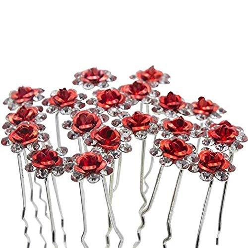WOIWO WOIWO 20 PCS Crystal Hair Pins Rose U-sharped Design Metal Hair Pins Fit for Women and Girls Hair Jewelry Accessories, Red