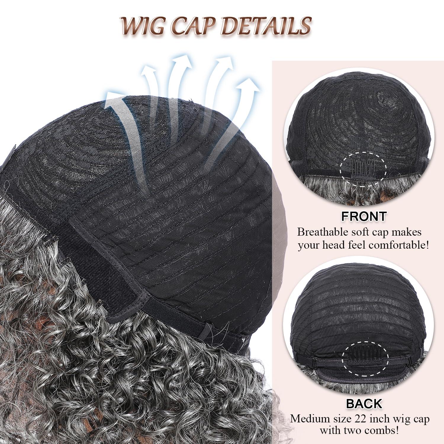 HUA HUA Salt and Pepper Grey Wigs Human Hair for Black Women Glueless Deep Wave Grey Human Hair Wig for Older Women Gray Wigs for Women Human Hair Mixed Bob Wear and Go Glueless Grey Wig