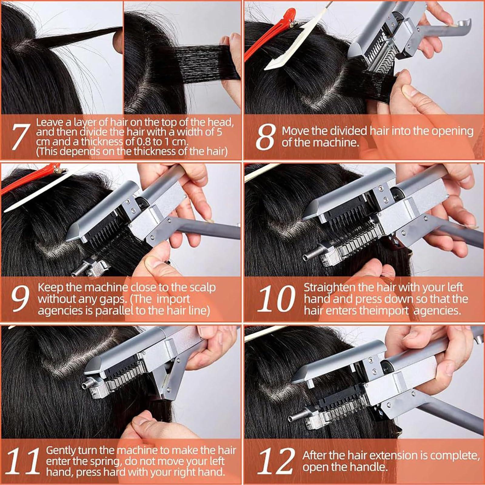 ZXSYYDS Hair Extensions Machine Kit,First Generation Of 6D Hair Extension Machine Silver Version/10-Pin Hair Extension Gun For Salons Human Hair, Easy To Use