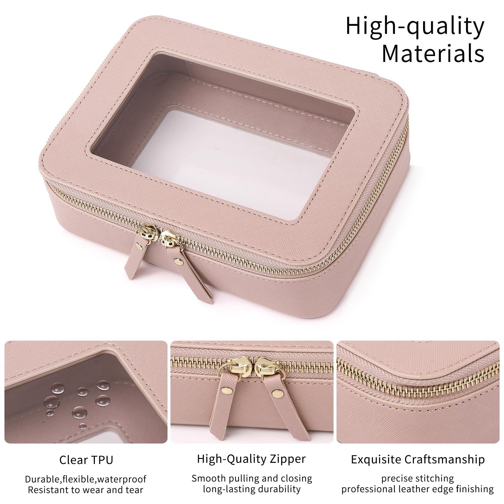 Pinkmik Pinkmik Clear Makeup Bag for Women Waterproof Travel Cosmetics and Toiletries Case Portable Makeup Oaganizer Bag Clear Car Bag with Zipper (Pink, L-1)