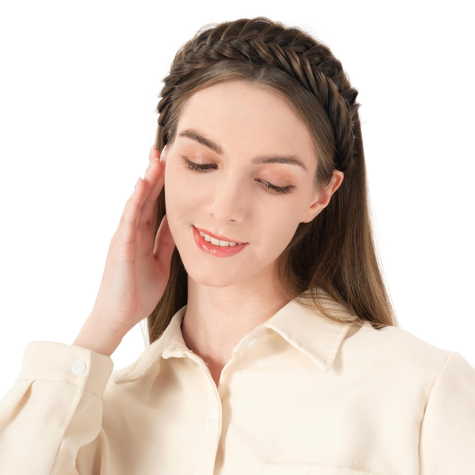 BOBIYA BOBIYA Wide Braided Headband with Teeth Braid Headbands With Teeth for Women Braided Hair Headbands with Tooth (Dark Chocolate)