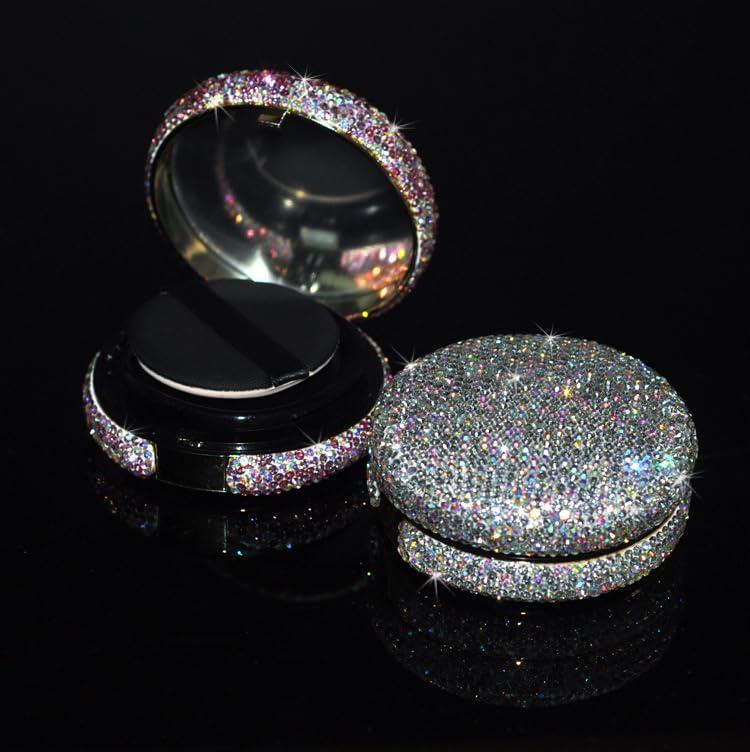 Daofaith Daofaith Bling Diamond Makeup Powder Empty Container, Cushion Foundation Case with Round Mirror, Air Cushion Puff Case, Foundation BB Cream Box -White