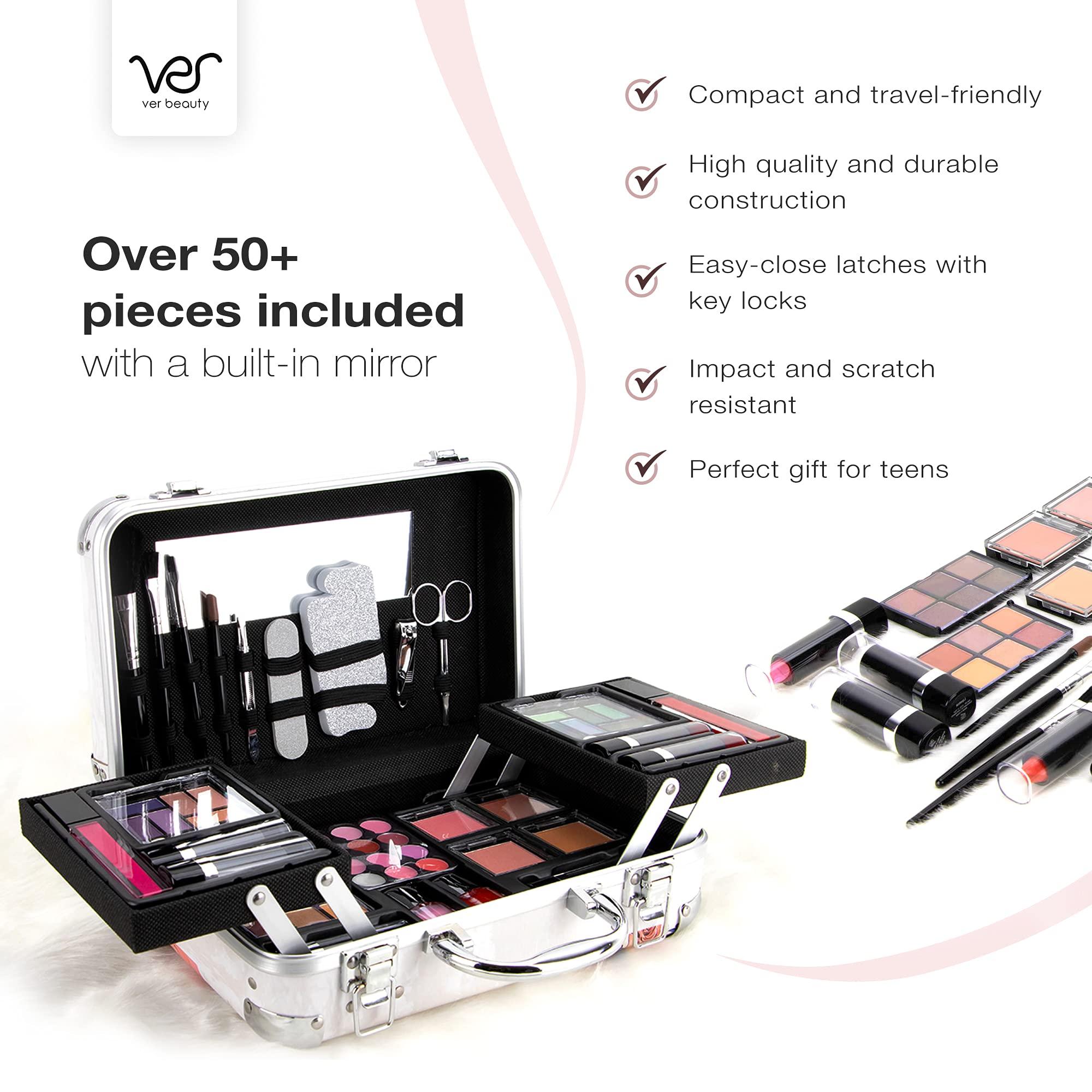 Ver Beauty All In One Makeup Set for Adults and Girls-Full Makeup Kit for Beginners Includes Eye Shadow Blush Lip Gloss Lipstick Lip Brush Mirror Tweezer Nail Filer Clipper Scissor (FLAWLESS)