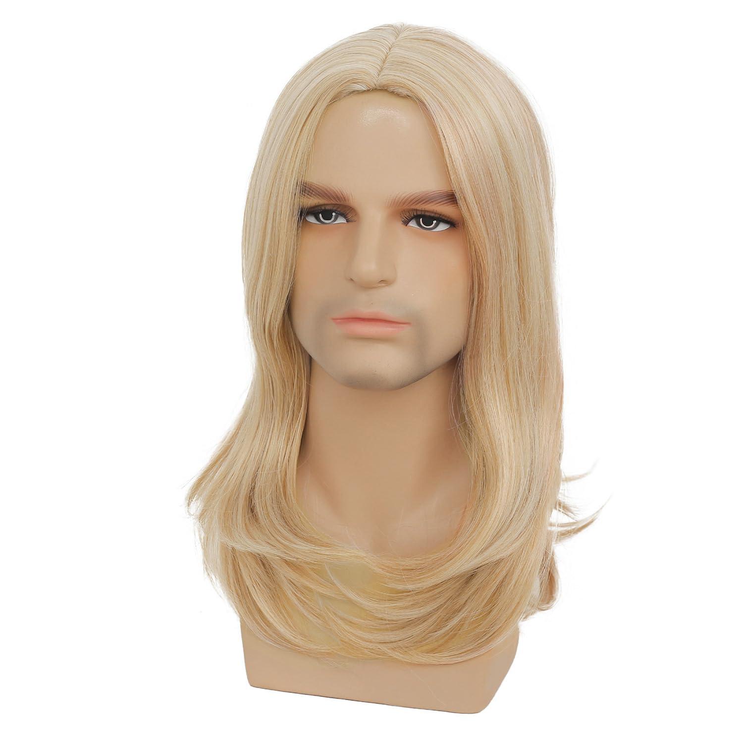 Sallcks Sallcks Mens Long Blonde Wig Long Straight Wig for Men Middle Part Synthetic Heat Resistant Hair Wigs for Daily Party Costume Halloween