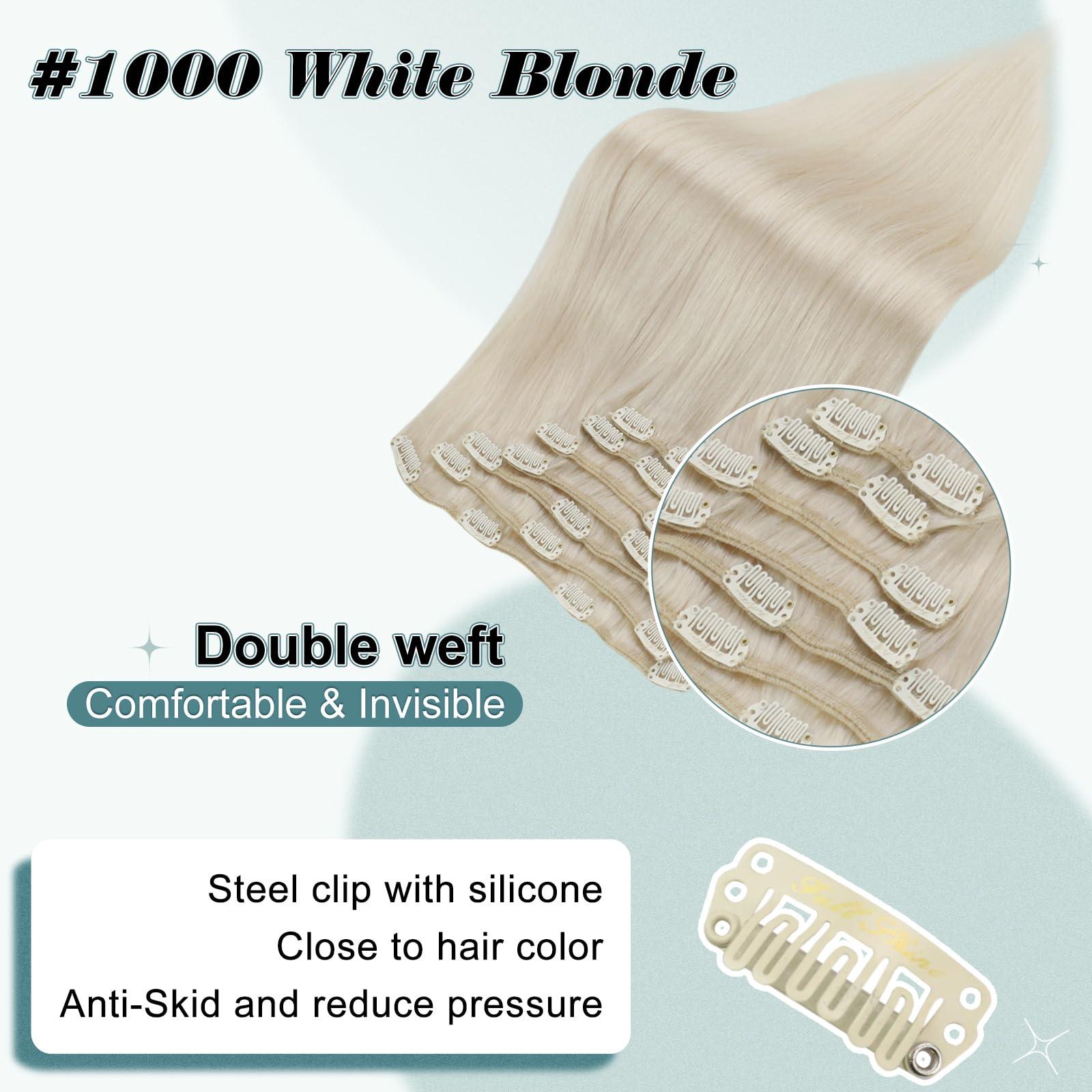 Full Shine Full Shine White Blonde Hair Extensions Clip in Human Hair 10 inch #1000 White Blonde Clip in Hair Extensions Real Human Hair Straight Remy Hair Extensions Full Head 7pcs/100g