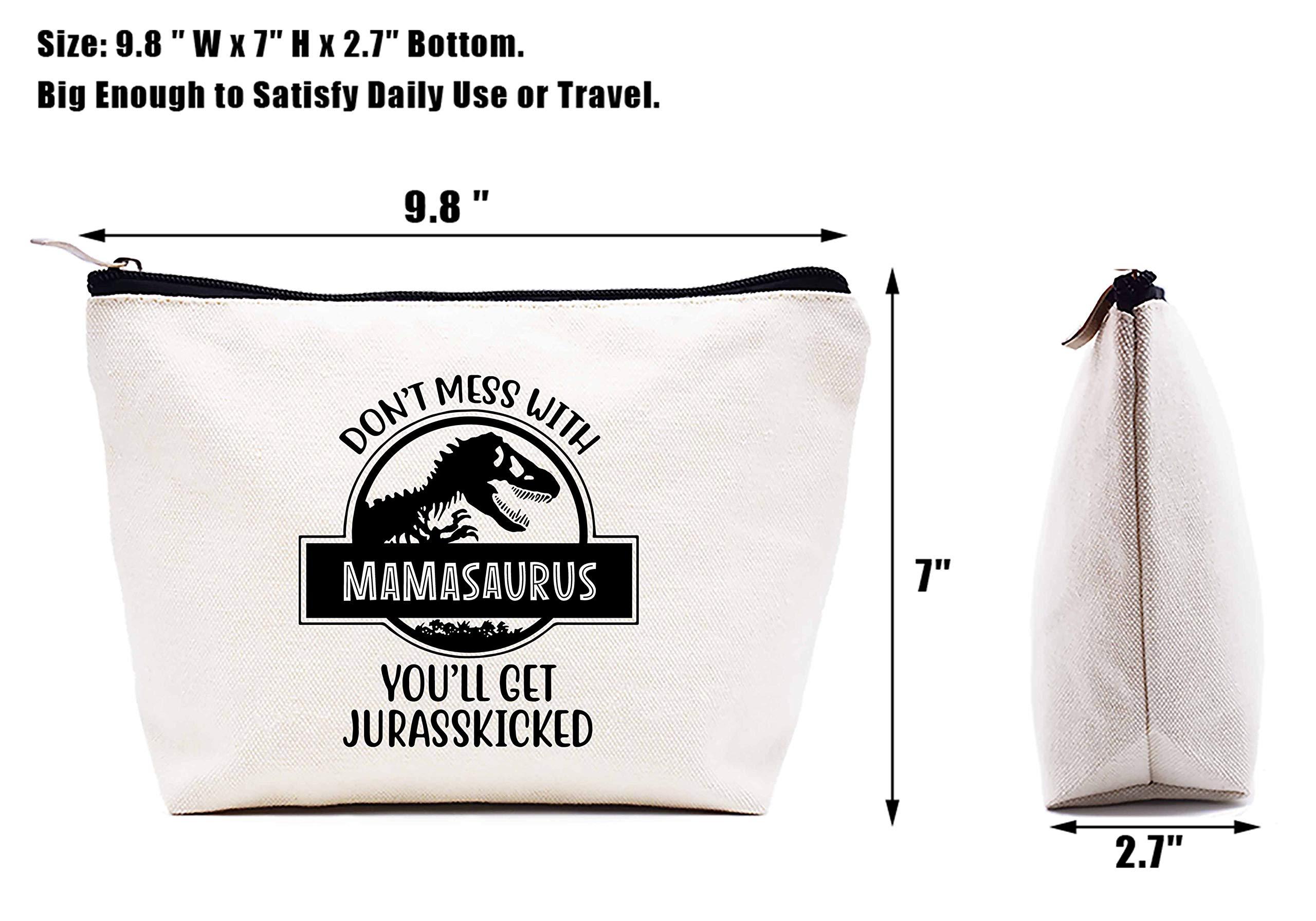 LIBIHUA Don't Mess with Mamasaurus You'll Get Jurasskicked - Funny Dinosaur Birthday Christmas Novelty Present Ideas for Mom - Presents For Mom From Husband Son Daughter Makeup Bag Cosmetic Bag Travel Pouch