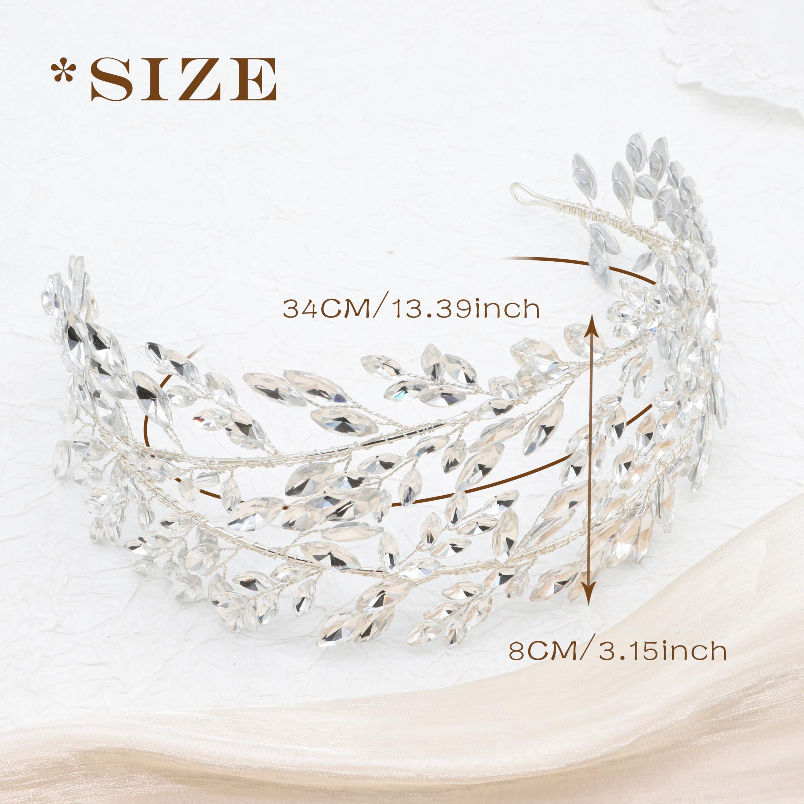 Oriamour Oriamour Crystal Bridal Headbands Silver Leaf Tiara Headband for Women Wedding Headpices for Women Hair Accessories