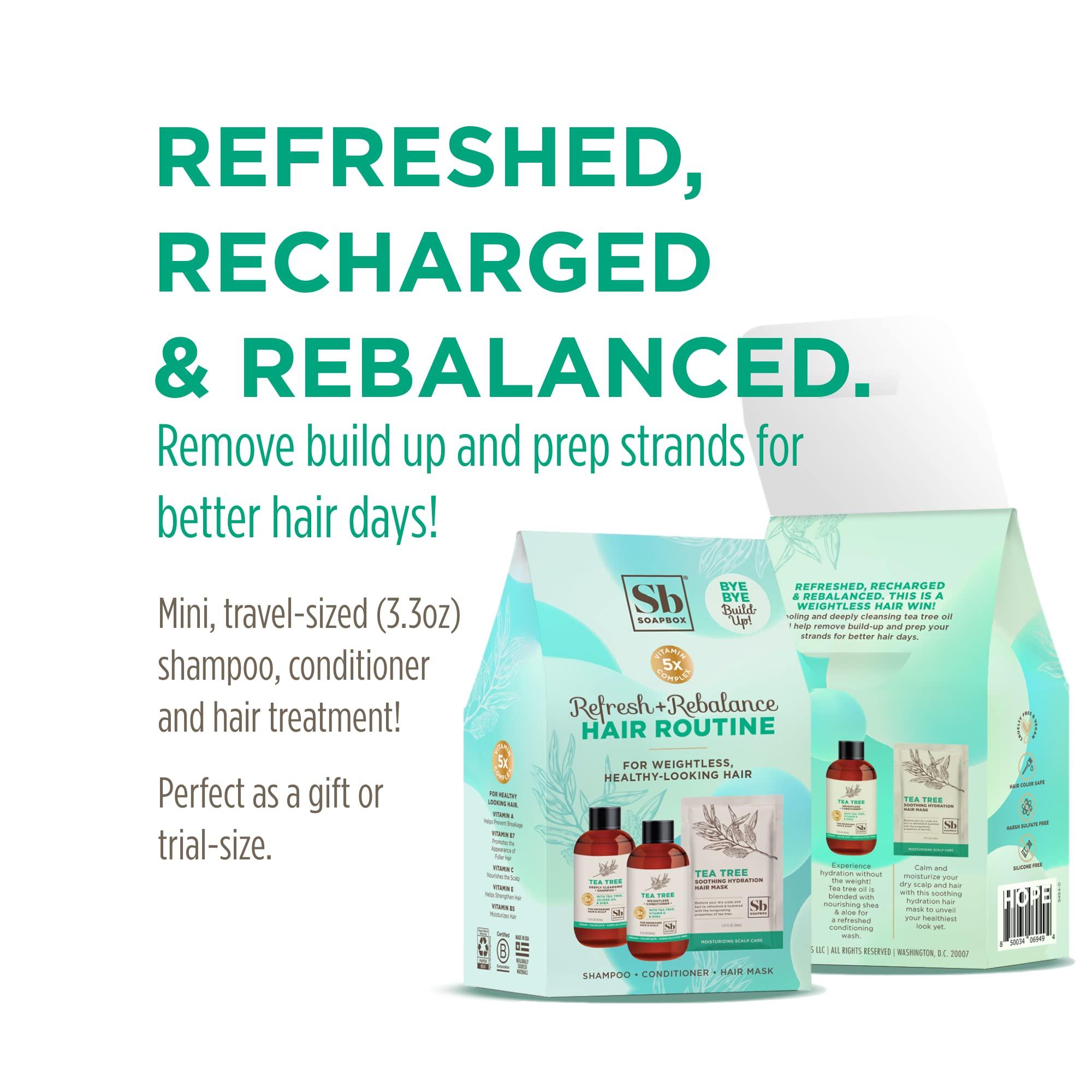 Soapbox Soapbox Haircare Gift Set of 3, Travel Sized Shampoo & Conditioner with Tea Tree Oil + Scalp Treatment to Cleanse Build Up, Cleansing Hair Care Set of Three in Gift Box Easy, Breezy Hair Days Inside!