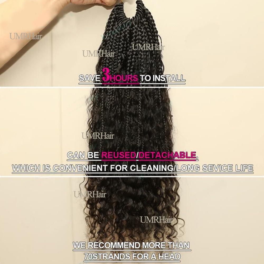 UMRHair Prelooped Human Hair Bulk Crochet Goddess Braids with Human Hair Curls Synthetic Braiding Hair with Curly Ends Crochet Boho Box Braids Natural Black 30inch