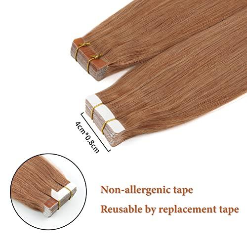 LOVRIO Lovrio Tape In Hair Extensions Remy Tape Hair, Colored Light Auburn, Real Remy Human Hair Extensions 50 Gram 16 Inch 20 Pieces