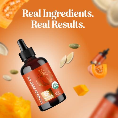 Maple Holistics USDA Organic Pumpkin Seed Oil - 100% Pure Pumpkin Seed Oil for Hair Growth Dry Skin and Anti Aging Face Oil - Organic Hair Oil for Dry Damaged Hair and Growth - Virgin Cold Pressed & Unrefined (4oz)