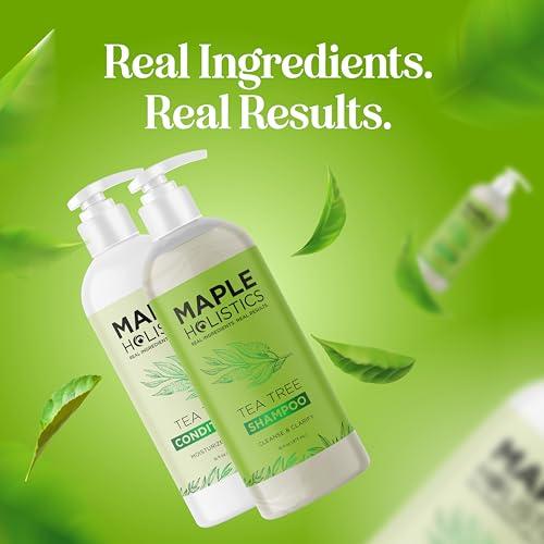 Maple Holistics Tea Tree Shampoo and Conditioner Set - Sulfate Free Clarifying Shampoo and Conditioner for Oily Hair & Scalp Care with Australian Tea Tree Oil - Complete Dry Scalp Treatment for Build Up (16 Fl Oz)