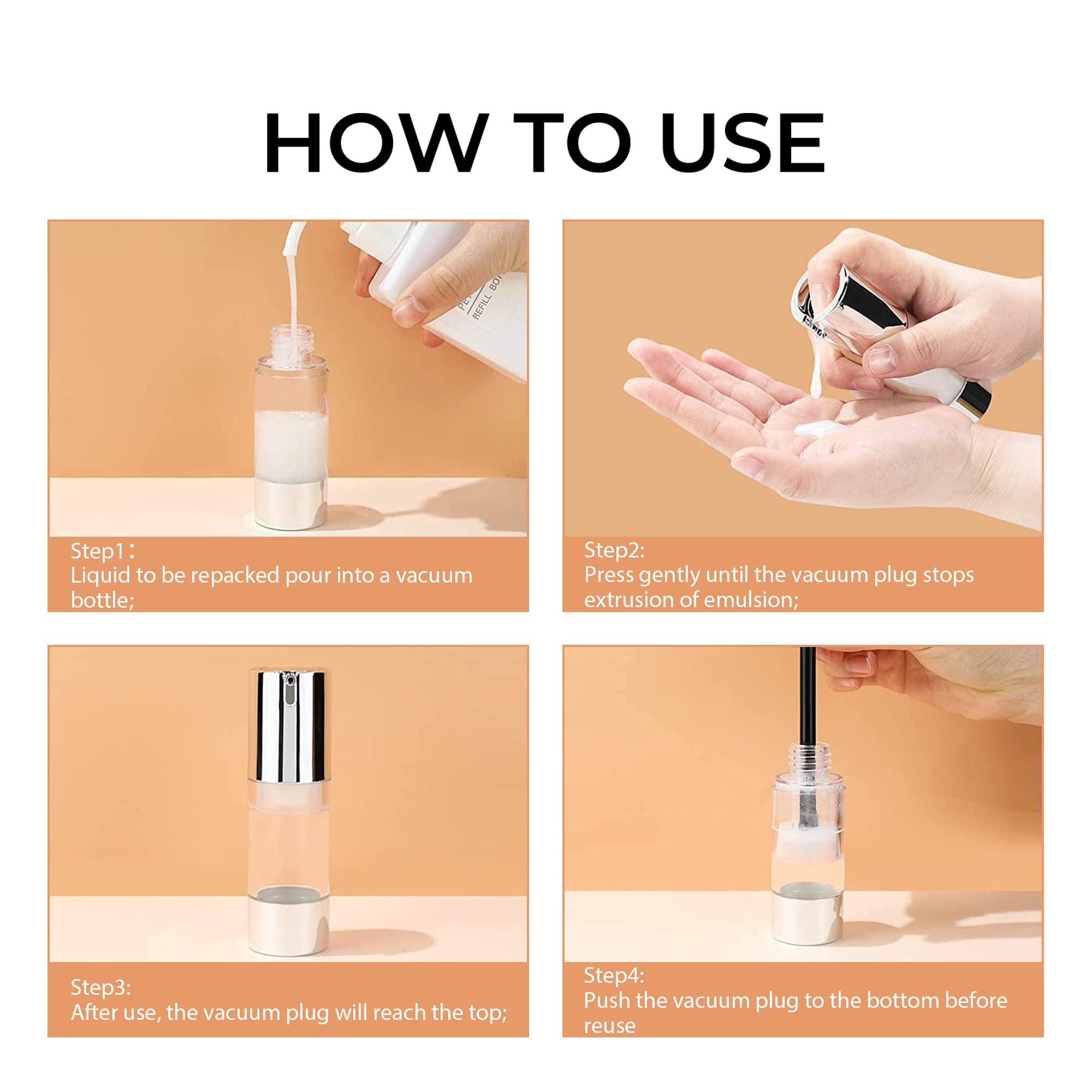 longway LONGWAY 1.7oz/50ml Airless Pump Bottles Silver Airless Cosmetic Cream Pump Bottle Travel Size Dispenser Refillable ContainersPack of 6