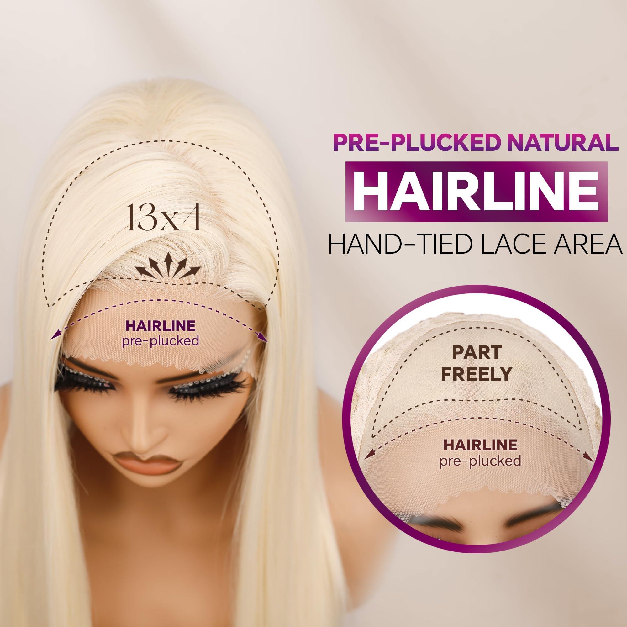 BLL BLL Blonde Wig, Synthetic Lace Front Wigs Pre-Plucked 13x4 HD Glueless Straight 26inch Ready to Wear Pre-toned 613 Blonde Wigs Beginner Friendly Suitable For Daily Party Wear.