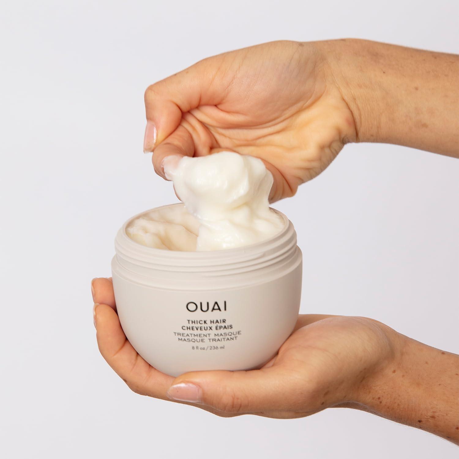 OUAI OUAI Thick Hair Bundle - Almond & Olive Oil & Keratin Conditioner, Shampoo & Treatment Masque - Paraben, Phthalate & Sulfate-Free Care (Conditioner & Shampoo 10 Oz each, 8 Fl Oz Masque)