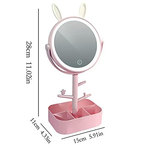 LynsEt LynsEt Cosmetic Organizer Desktop Cosmetic Storage Box with Makeup Mirror Dressing Table Desktop Finishing Storage Box Necklace Storage Rack Makeup Organizers, Pink