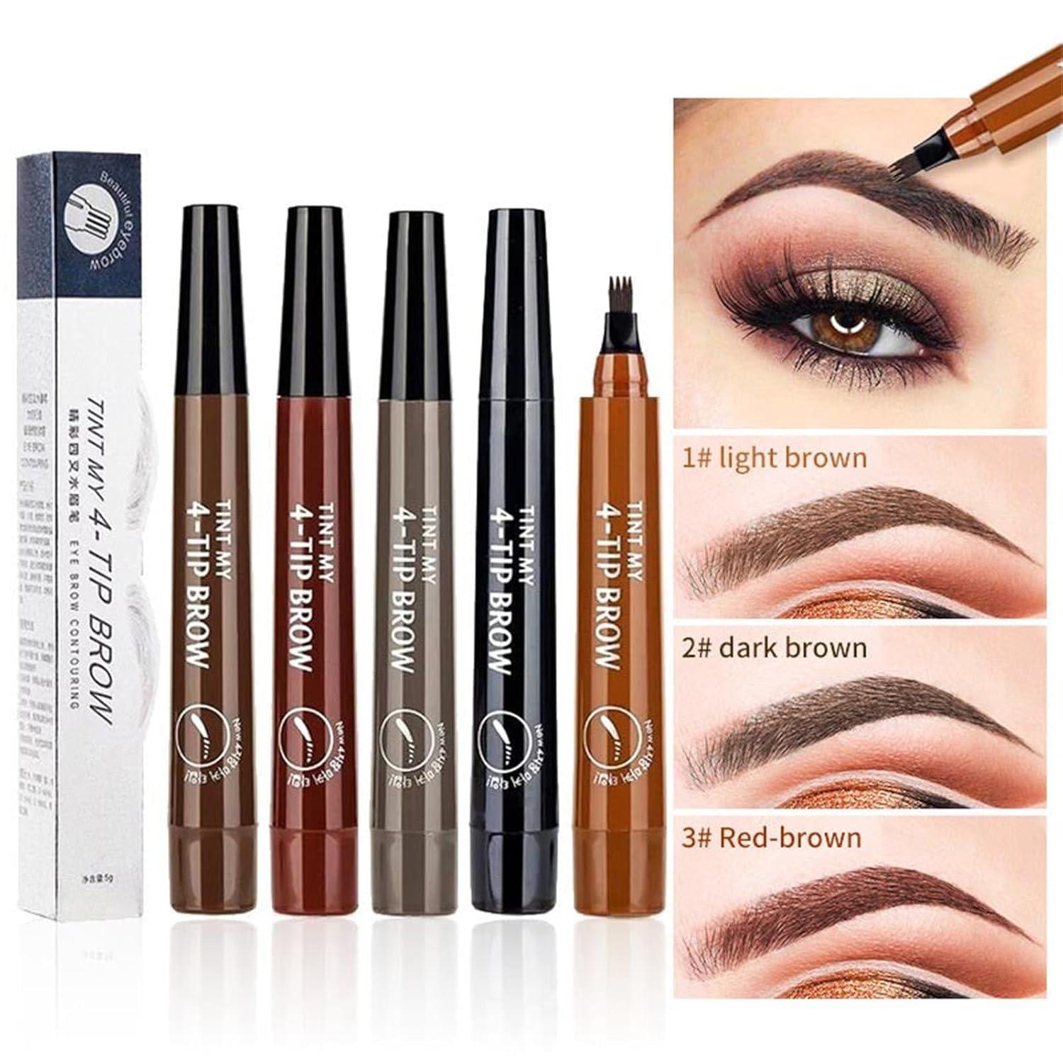 Yipane Lightsbetter Waterproof Brow Pen, Tint My 4 Tip Brow Waterproof, 4 Tipped Precise Brow Pen, Microblading Eyebrow Pen 4 Fork Tip Tattoo Pencil (4#)