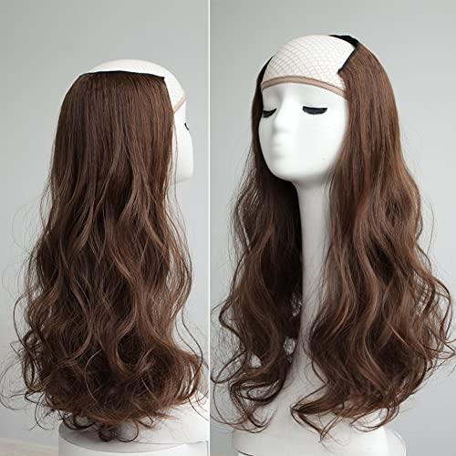 LesafeV 3/4 U-Shape Half Wig Clip in Seamless 24" Hair Extension Natural Synthetic Hair Piece Light Brown