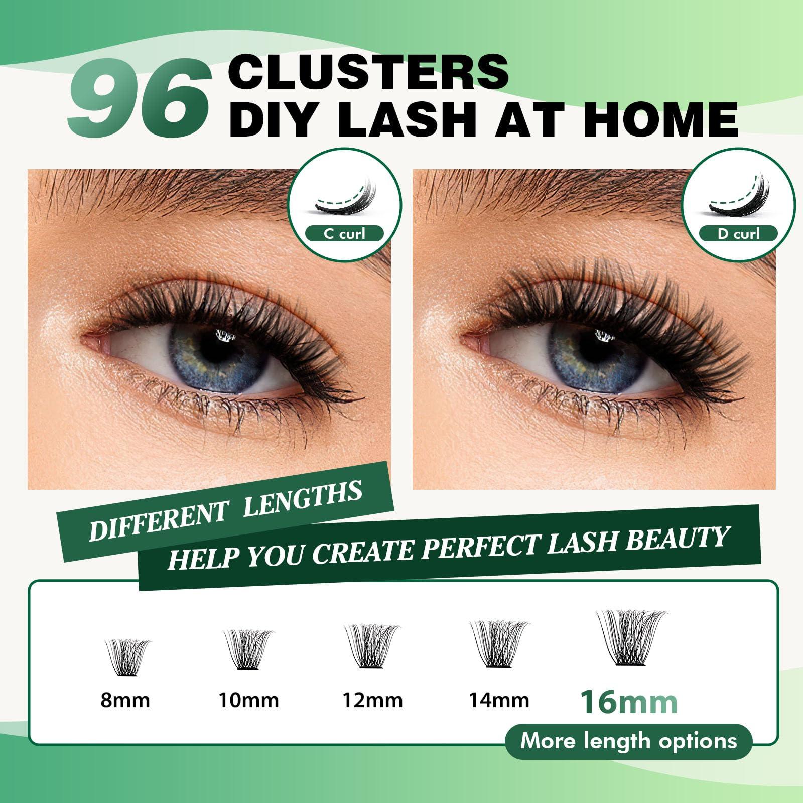 KEYYOU Lash Clusters 96pcs Individual Lashes Y11 D Curl 14mm Cluster Lashes KEYYOU Volume Wispy Lash Extension Soft&Comfortable Easy DIY at Home(Y11 D-14mm)