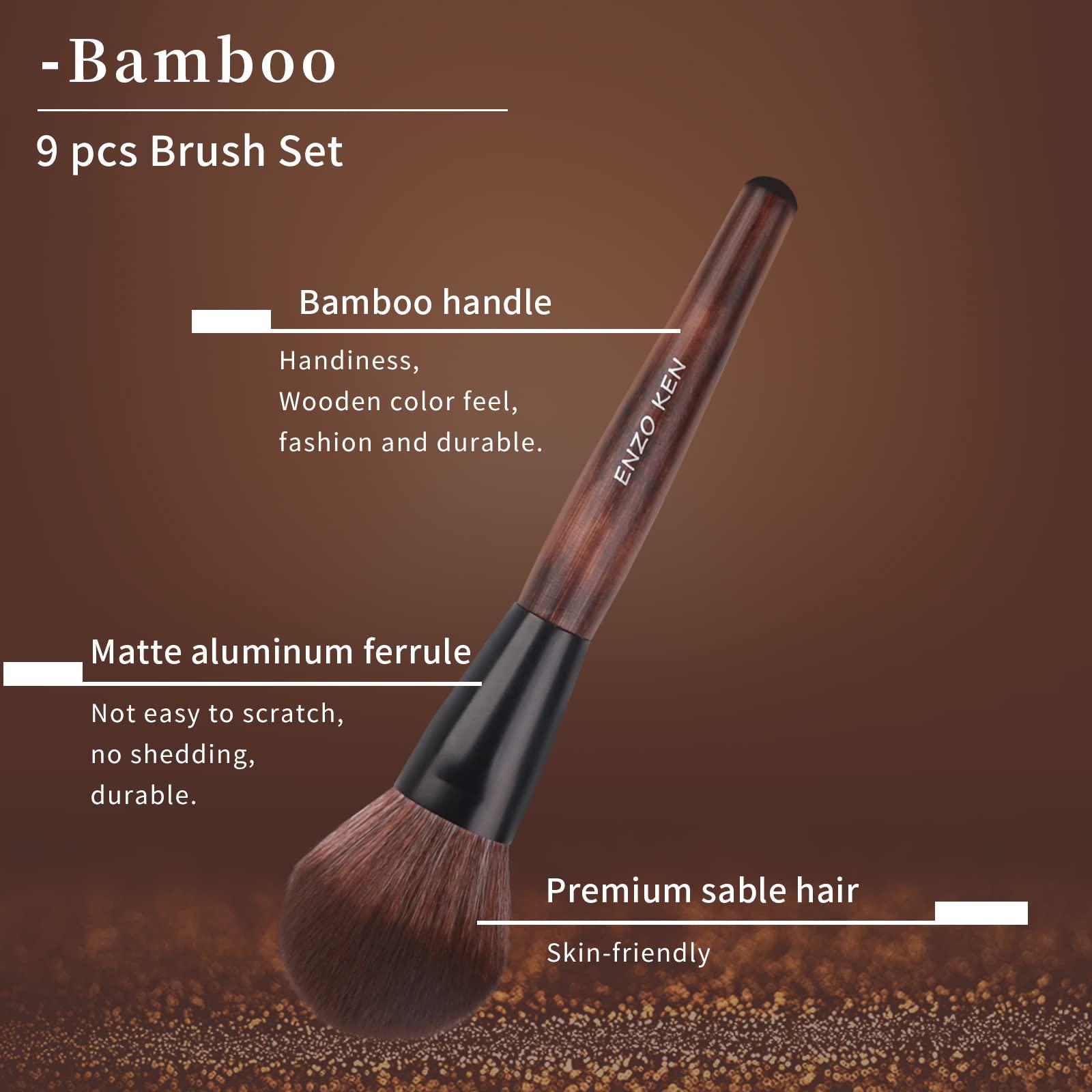 JMKJMJP JMKJMJP Natural Goat Hair Makeup Brush Set with Case, Luxury Cosmetic Brushes Makeup Set, Natural Makeup Brushes, Natural Bristle Makeup Brushes(Full Brush Set,Sable Hair Bamboo 9pcs)