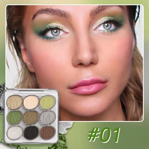 SUAKE SUAKE Waterproof 9 Colors Shimmer Matte Eyeshadow Palette.Longwearing Highly Pigmented Glitter Eye Makeup Palet. Sparkle Pearlescent paleta de sombras 1# Gold Green