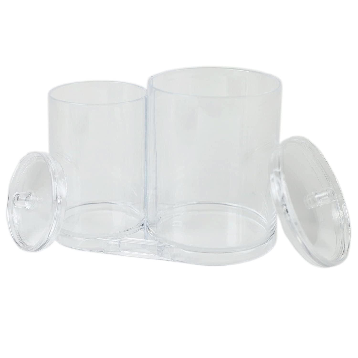 Huji Huji Acrylic Cosmetic Organizer For Q-Tip and Cotton Ball Holder With Lids - 9.36oz and 17.61oz Jars (1 PK)