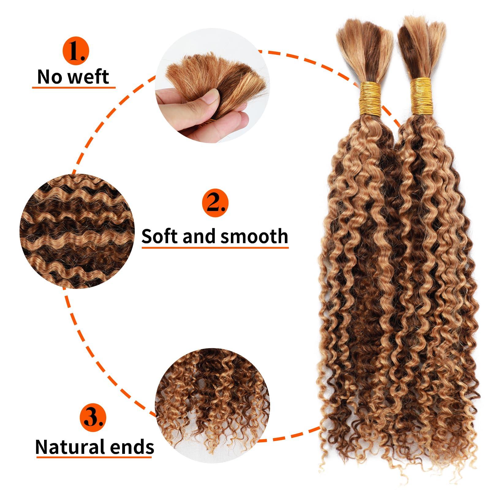LUCLUEME Bulk Human Hair For Braiding kinky curly 100% Unprocessed Brazilian Virgin Human Hair Extensions Micro Braiding Human Hair 100g with 2 bundles No Weft (16 inch, P4/27)