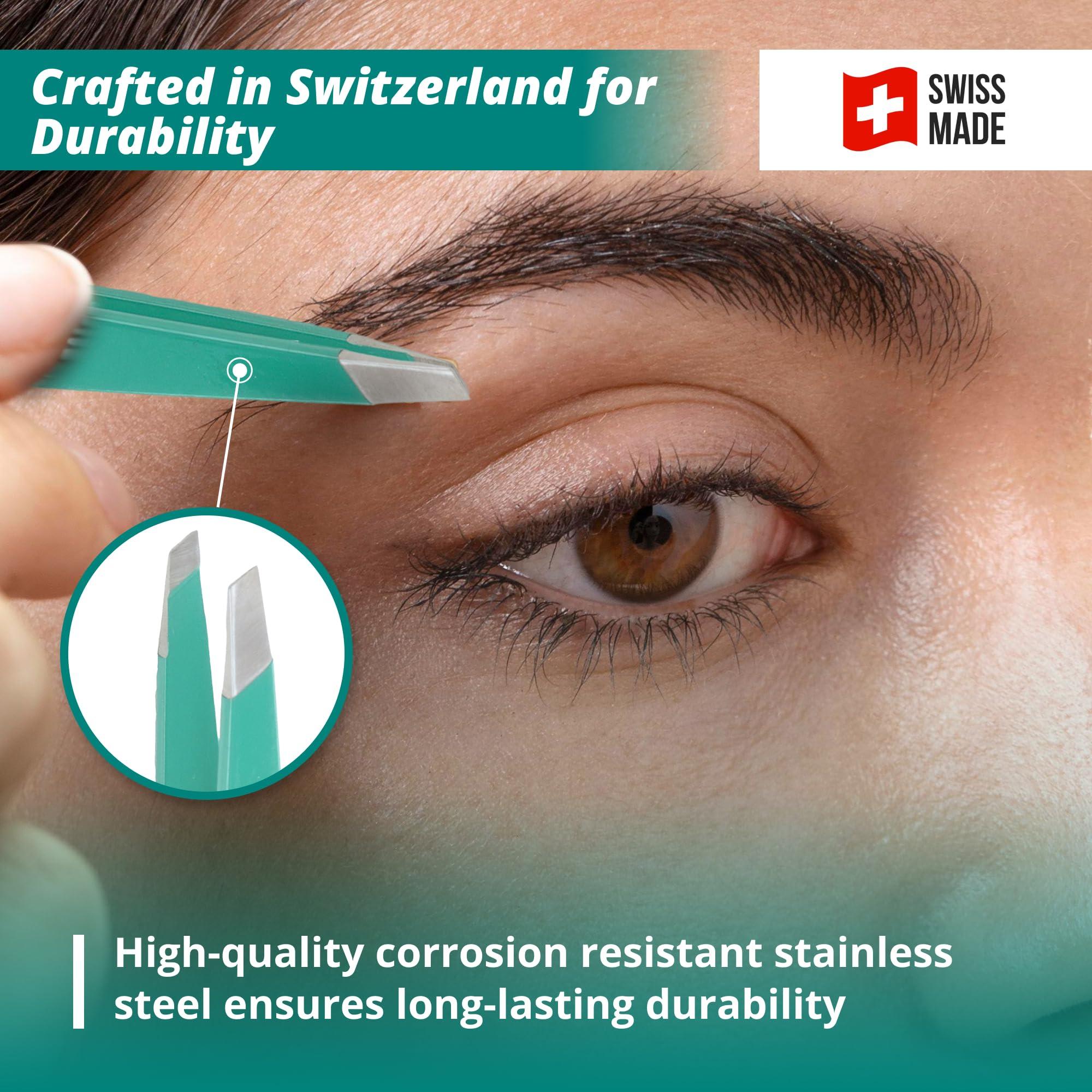 Excelta Excelta Eyebrow Tweezers, Precision Aligned Slant Tip, Ergonomic Design for Comfort and Control, Ideal for Plucking Ingrown Hairs and Splinters From the Root, Durable & Sturdy Carbon Steel, Swiss Made