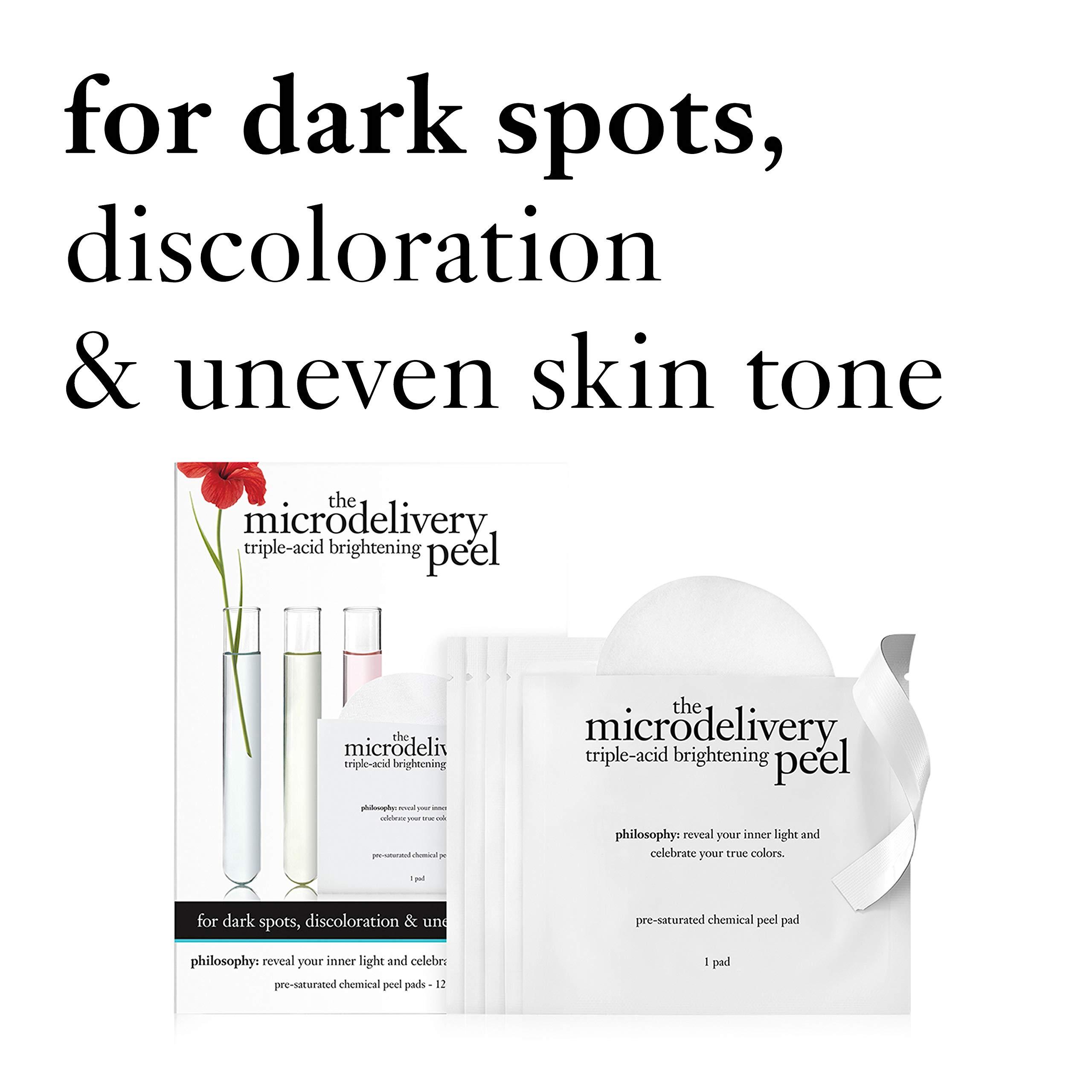 philosophy philosophy microdelivery triple-acid brightening peel pads with mandelic, glycolic & malic acid for discoloration, dark spots & uneven skin tone - 12 ct