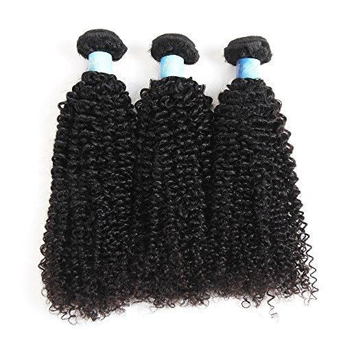 BLY BLY 7A Mongolian Afro Kinky Curly Human Hair 3 Bundles Unprocessed Hair Weave Weft Big Hair for African American Women Natural Color (12/14/16 Inch, Kinky Curly Black)