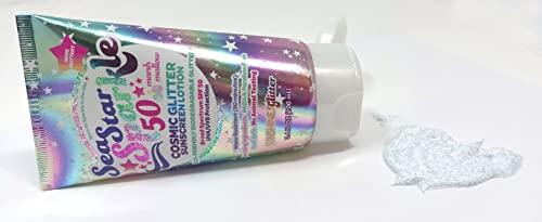 Sunshine & Glitter Seastar Sparkle - Cosmic Marshmallow Scented Glitter Sunscreen Lotion - SPF 50 - Biodegradable Sunscreen, Kids, Water Resistant, Glitter lotion, Cruelty Free, Kids Lotion, Made in USA, 3.4oz