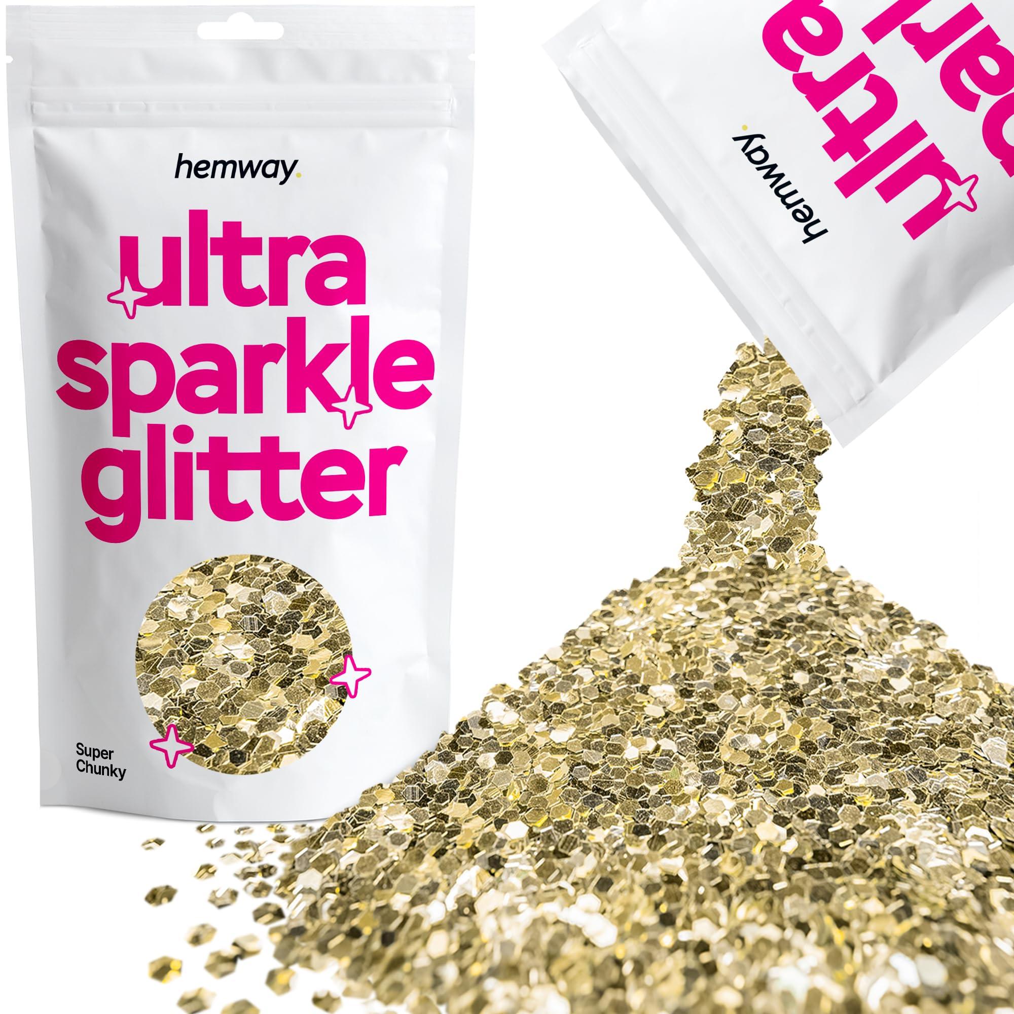 Hemway Hemway Premium Ultra Sparkle Glitter Multi Purpose Metallic Flake for Arts Crafts Nails Cosmetics Resin Festival Face Hair - Champagne Gold - Super Chunky (1/8" 0.125" 3mm) 100g / 3.5oz