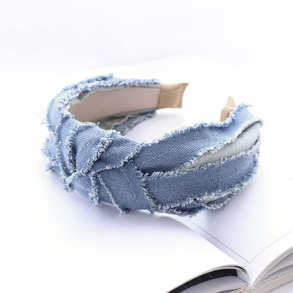 Xiaocao8 Xiaocao8 2/3 pcs Jean Denim Headbands for Women and Girls Knot Hair Bands Cloth Knotted Blue Headbands, Fashion Headwear for Women, Mujer Hair Accessories (3pcs)