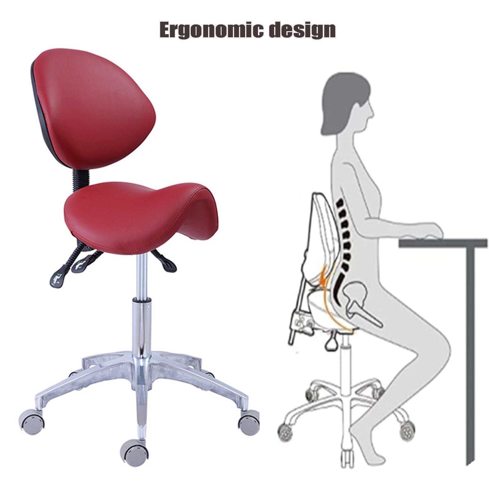 SFKLYU SFKLYU Saddle Stool Ergonomic Saddle Chair with Back Support, Microfiber Leather Seat Saddle Stool Height Adjustable for Salon Massage Dental Clinic,P27