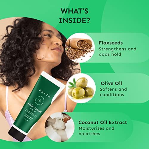 Arata Arata All-Natural Styling & Hold Hair Cream For A Soft-Hold Matte Look | Ayurvedic Extracts Of Organic Flaxseed & Olive Oil | Vegan & Cruelty-Free | Hair Growth Formula For Women & Men - 1.7 Fl Oz