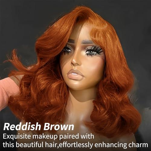 Tinashe Tinashe Glueless Wigs Human Hair Pre Plucked Pre Cut Reddish Brown Loose Body Wave Short Wig 65 Lace Pre-Bleached Knots HD Lace Front Wigs Human Hair for Black Women (#33 Reddish Brown - 14 inch)