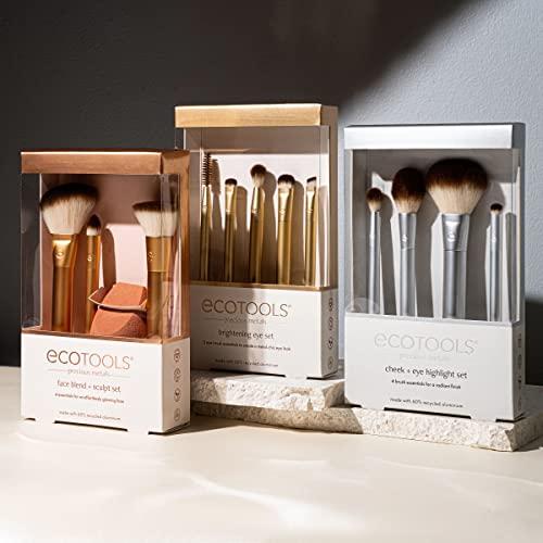 EcoTools EcoTools Precious Metals Brightening Eye Kit, Precision Makeup Brushes For Eyeshadow, Brows, & Liner, Eco-friendly Makeup Brush Set, Sustainable Recycled Aluminum, Cruelty-Free, Chrome, 5 Piece Set