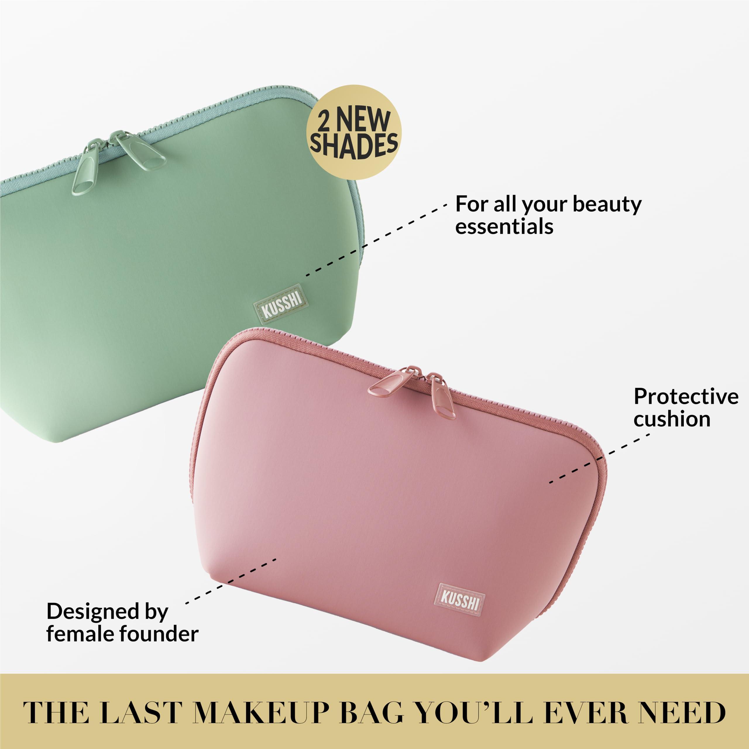 KUSSHI KUSSHI Neoprene Makeup Bag - Washable Makeup Bag for Stress Free Travel (Sage/Coral Rose)