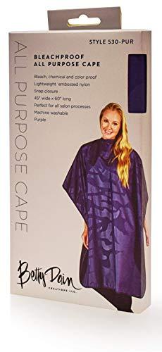 Betty Dain Betty Dain Bleach-proof All Purpose Styling Cape, Material Defends Against Bleach Stains, Color Proof, Chemical Proof, Waterproof, Lightweight Embossed Nylon, Purple